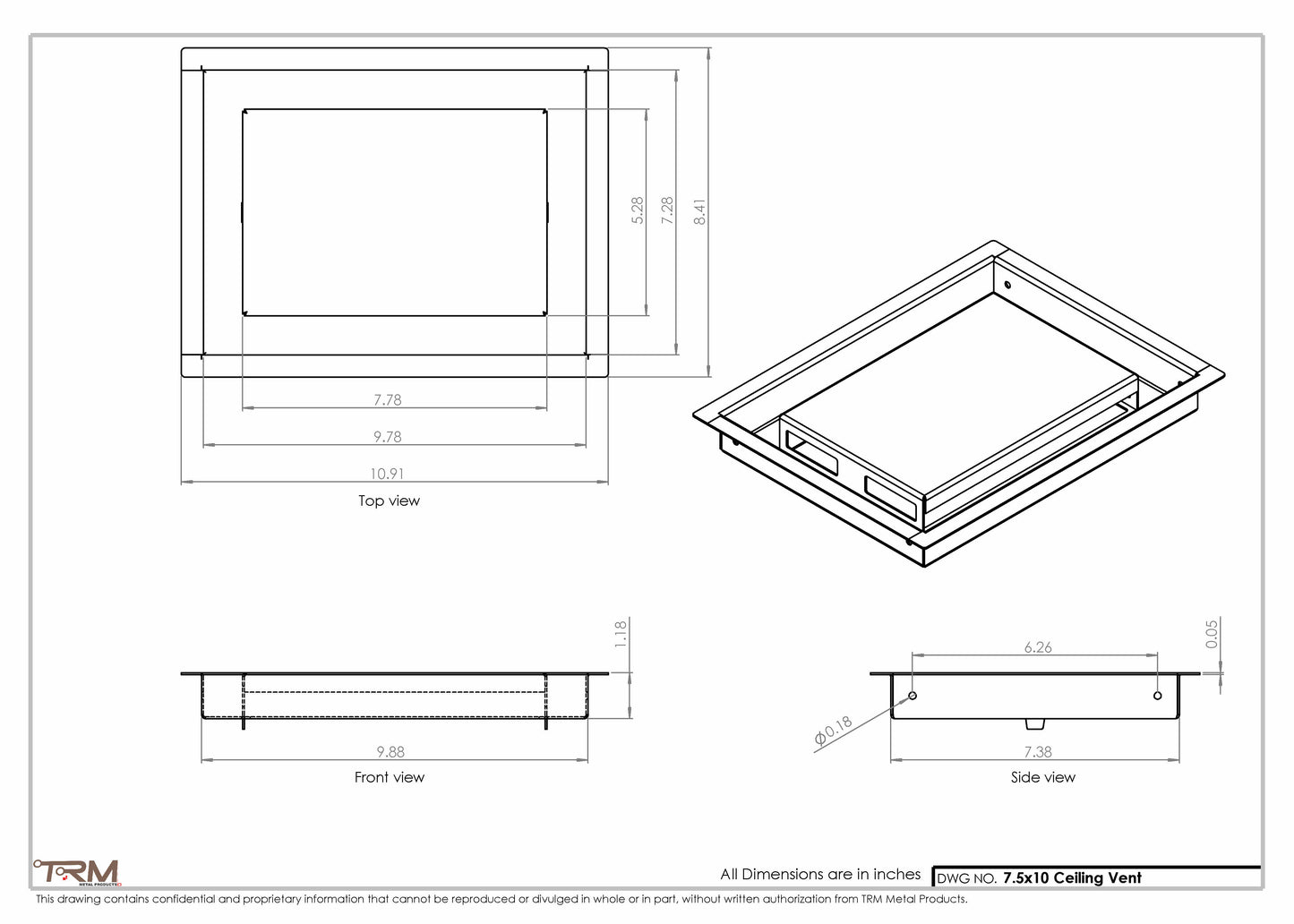 7.5x10 - Modern-Ceiling-Vent Cover-TRM Metal -  10x7.5