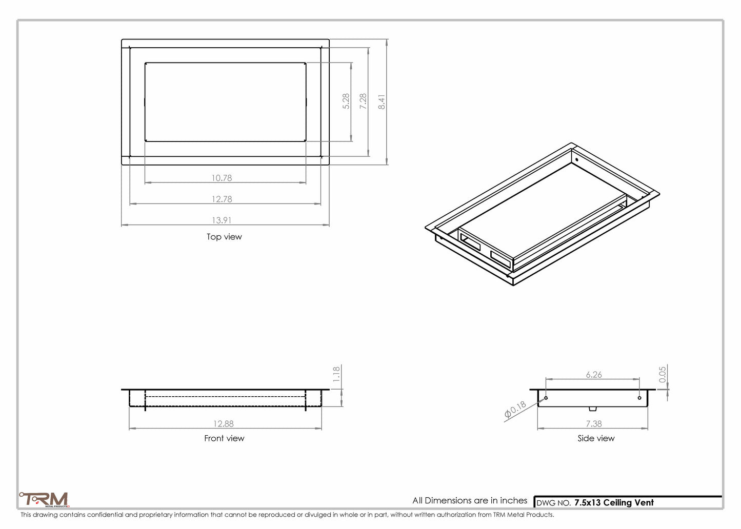 7.5x13 - Modern-Ceiling-Vent Cover-TRM Metal -  13x7.5