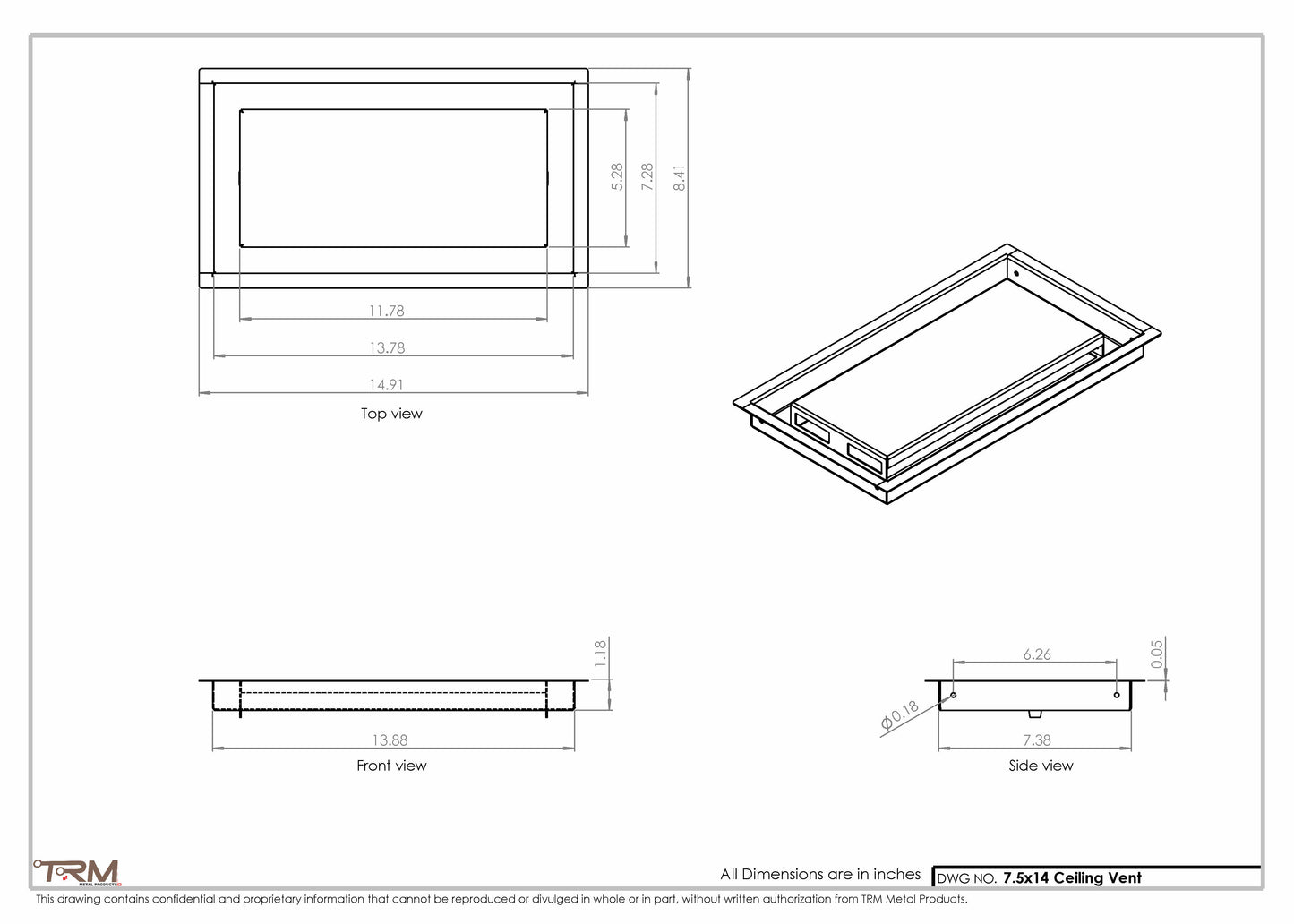 7.5x14 - Modern-Ceiling-Vent Cover-TRM Metal -  14x7.5