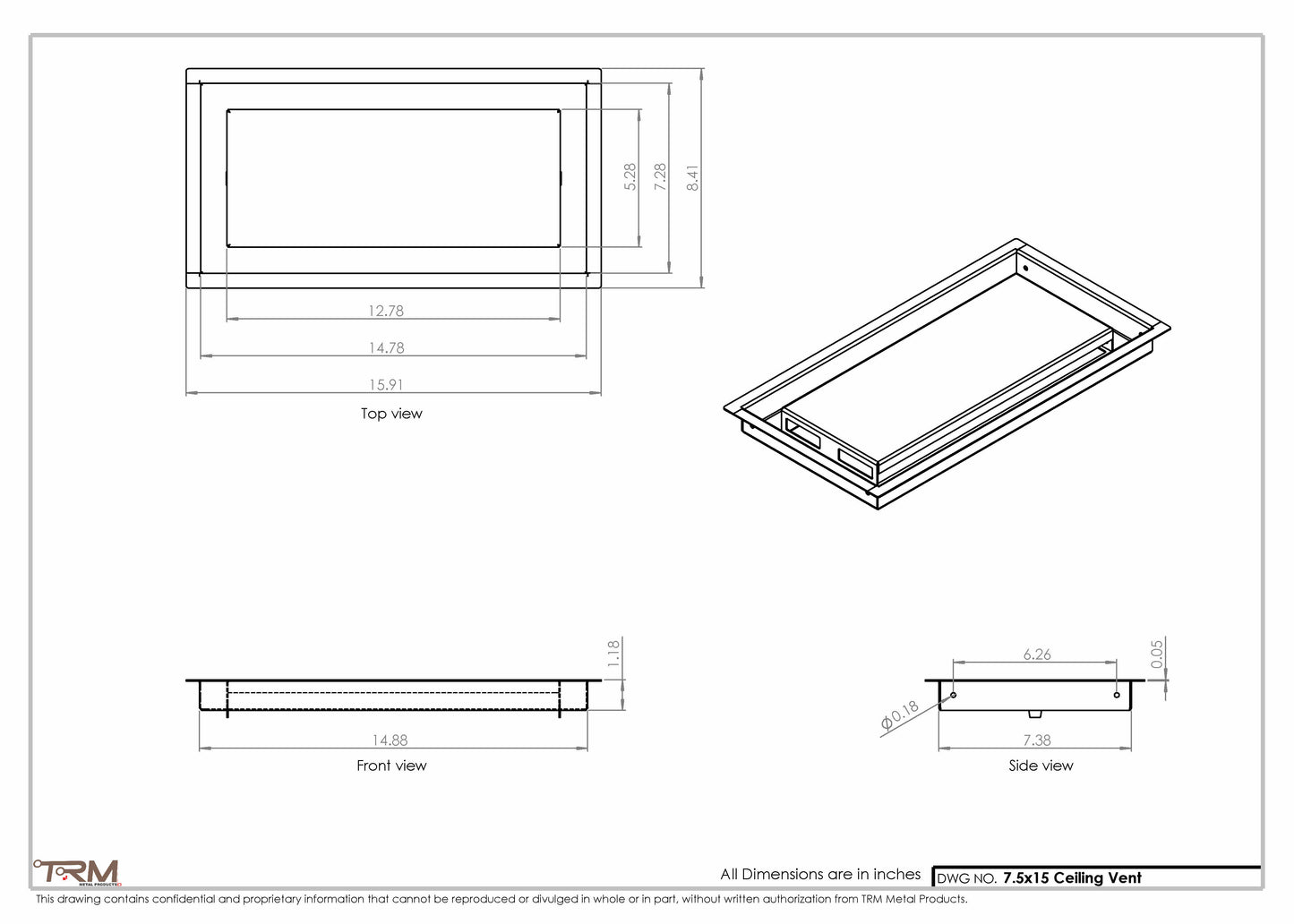 7.5x15 - Modern-Ceiling-Vent Cover-TRM Metal -  15x7.5