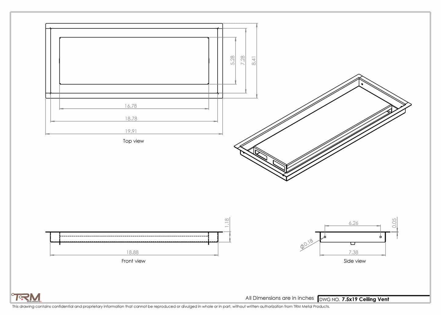 7.5x19 - Modern-Ceiling-Vent Cover-TRM Metal -  19x7.5