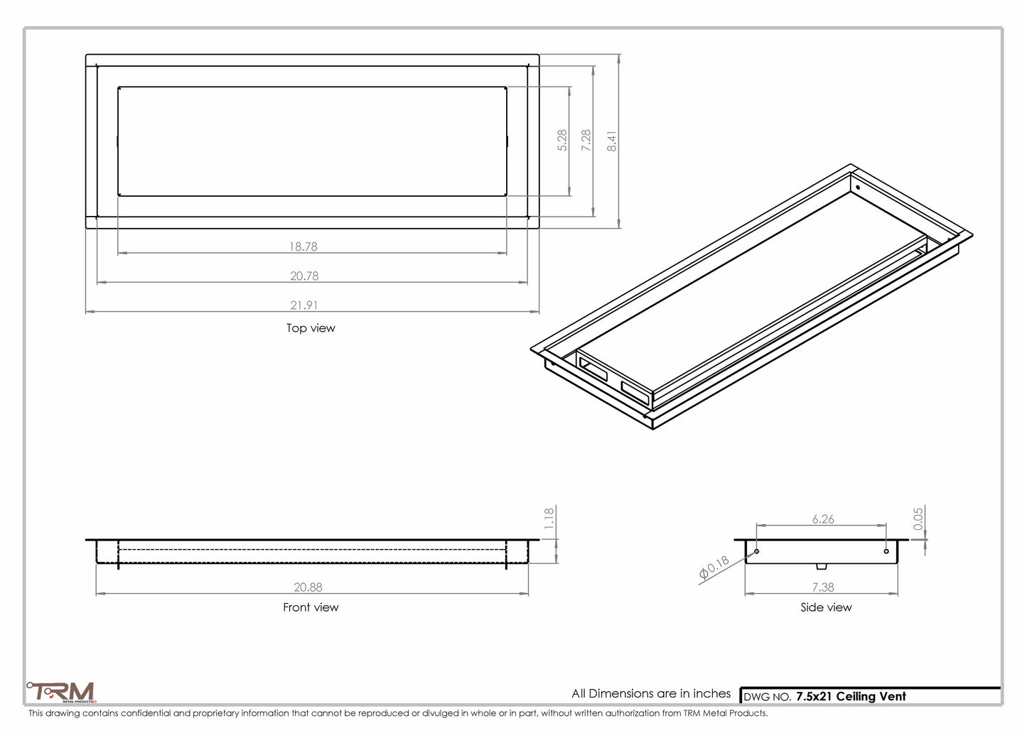 7.5x21 - Modern-Ceiling-Vent Cover-TRM Metal -  21x7.5