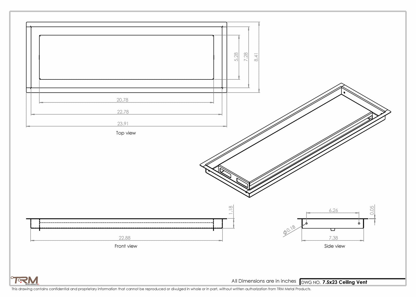 7.5x23 - Modern-Ceiling-Vent Cover-TRM Metal -  23x7.5