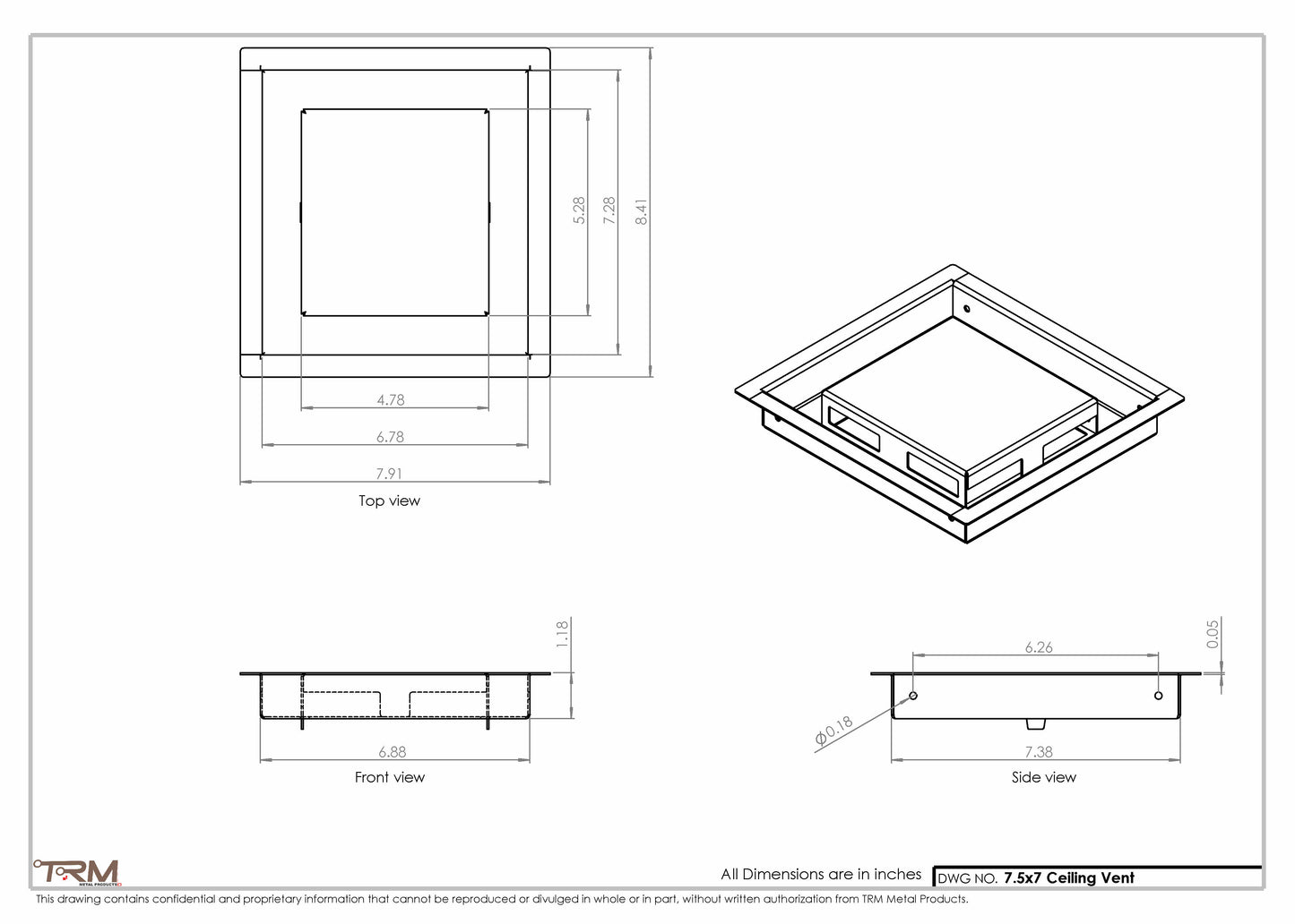 7.5x7 - Modern-Ceiling-Vent Cover-TRM Metal -  7x7.5