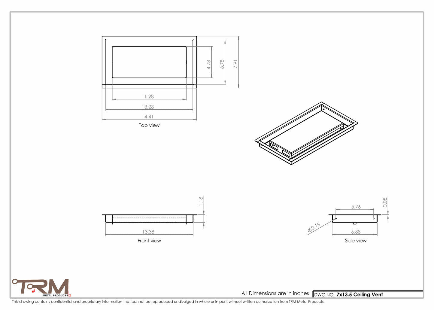 7x13.5 - Modern-Ceiling-Vent Cover-TRM Metal -  13.5x7