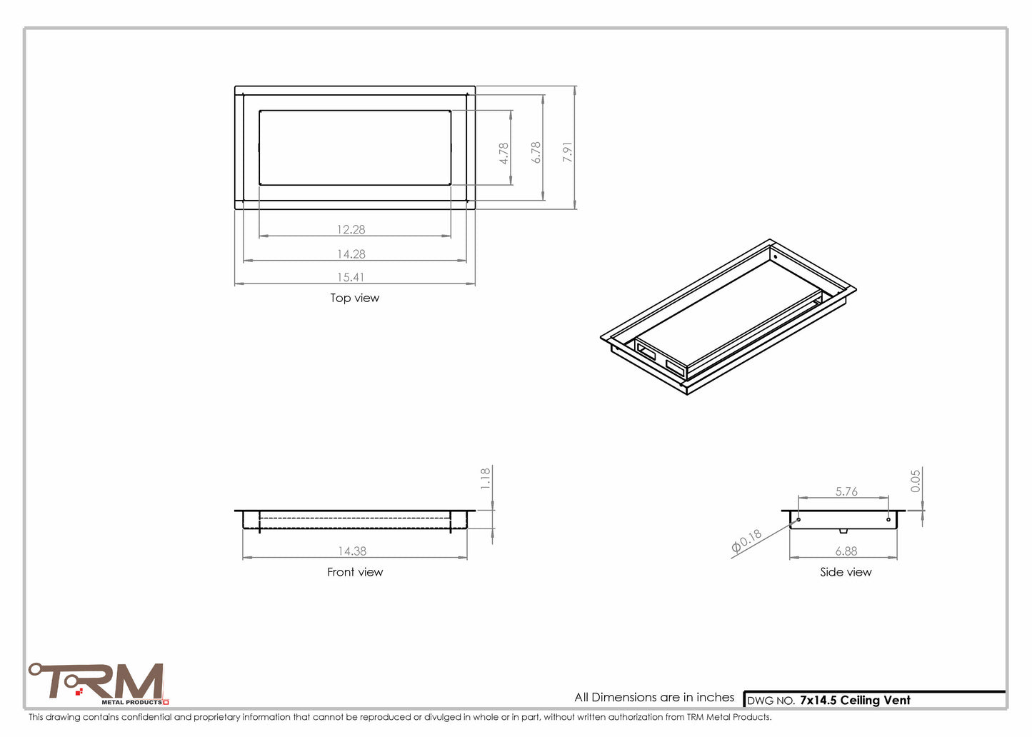 7x14.5 - Modern-Ceiling-Vent Cover-TRM Metal -  14.5x7