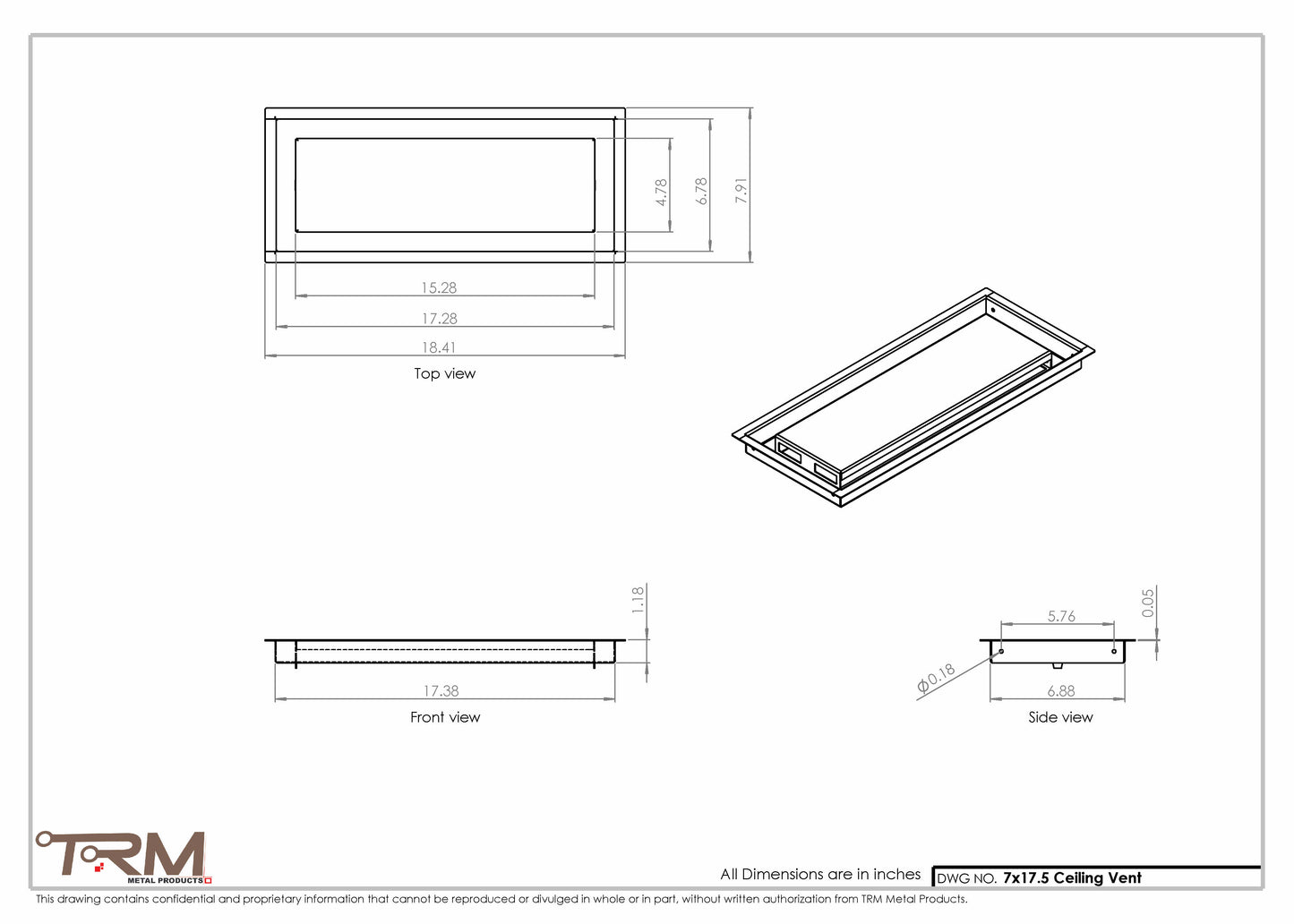7x17.5 - Modern-Ceiling-Vent Cover-TRM Metal -  17.5x7