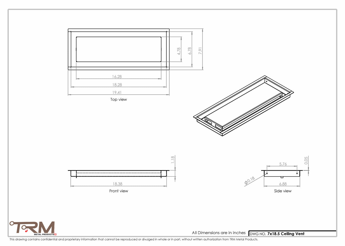 7x18.5 - Modern-Ceiling-Vent Cover-TRM Metal -  18.5x7