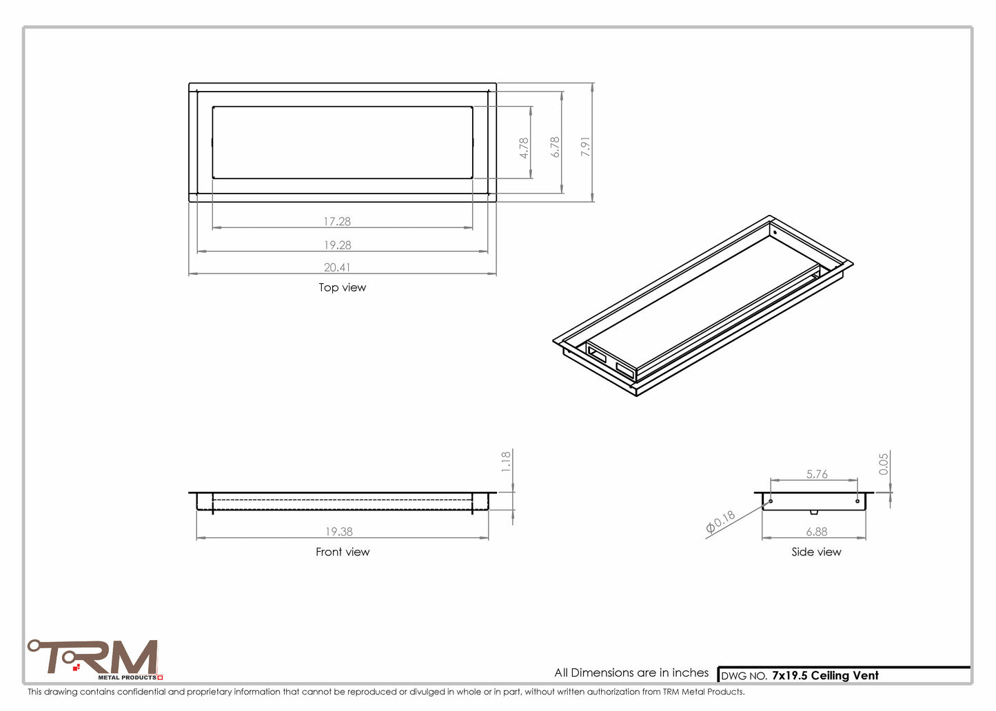 7x19.5 - Modern-Ceiling-Vent Cover-TRM Metal -  19.5x7