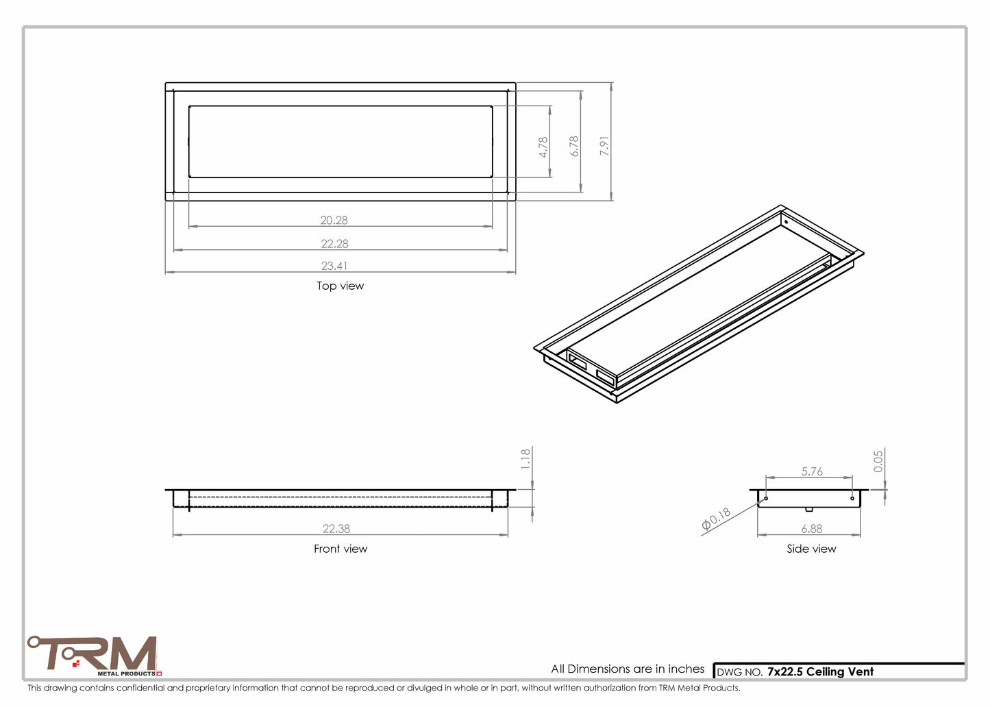 7x22.5 - Modern-Ceiling-Vent Cover-TRM Metal -  22.5x7