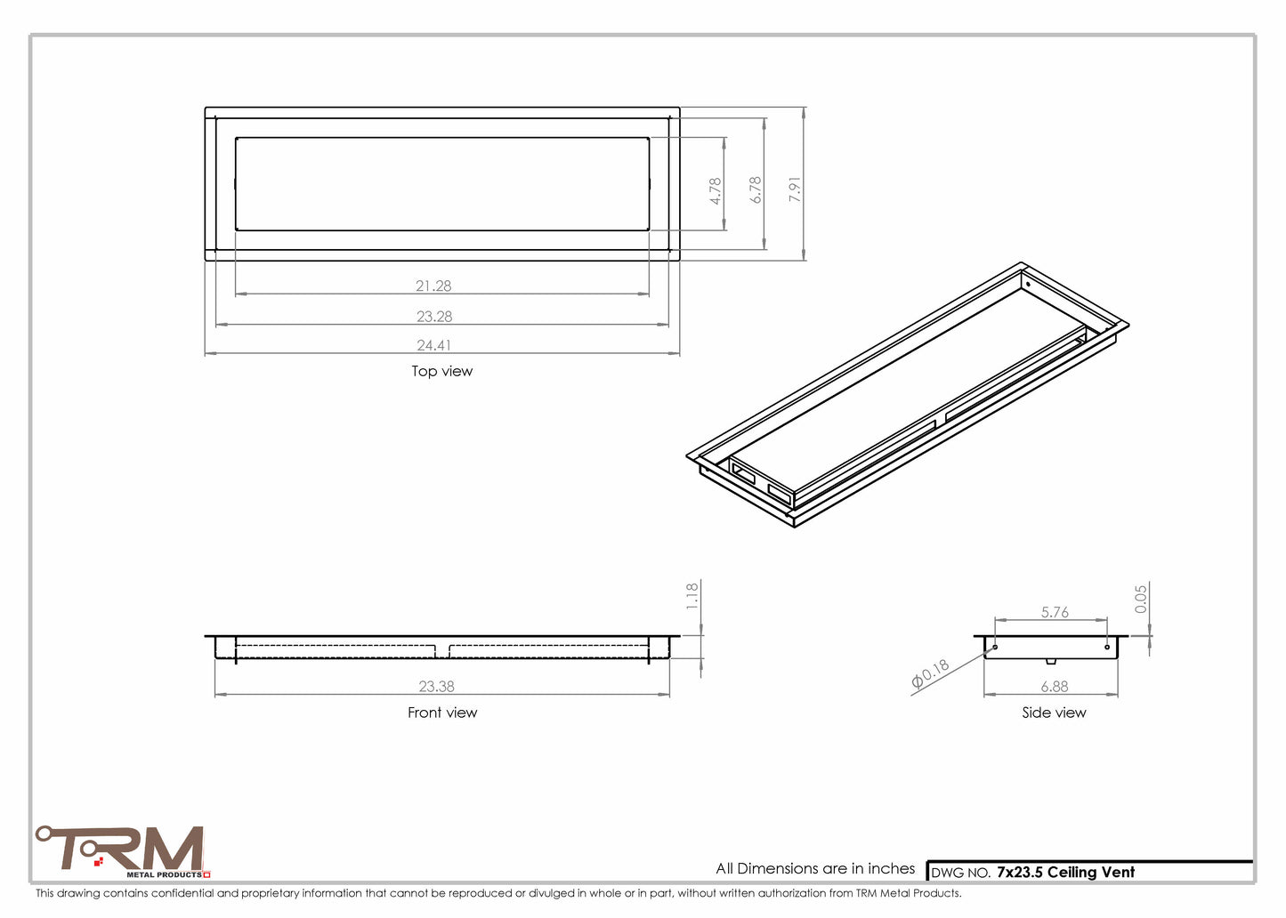 7x23.5 - Modern-Ceiling-Vent Cover-TRM Metal -  23.5x7