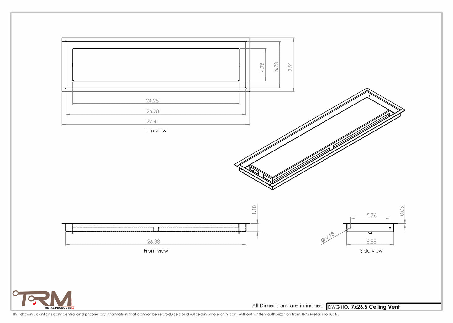 7x26.5 - Modern-Ceiling-Vent Cover-TRM Metal -  26.5x7
