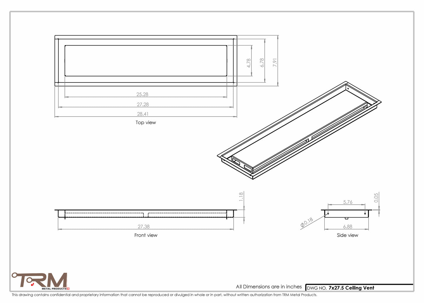 7x27.5 - Modern-Ceiling-Vent Cover-TRM Metal -  27.5x7