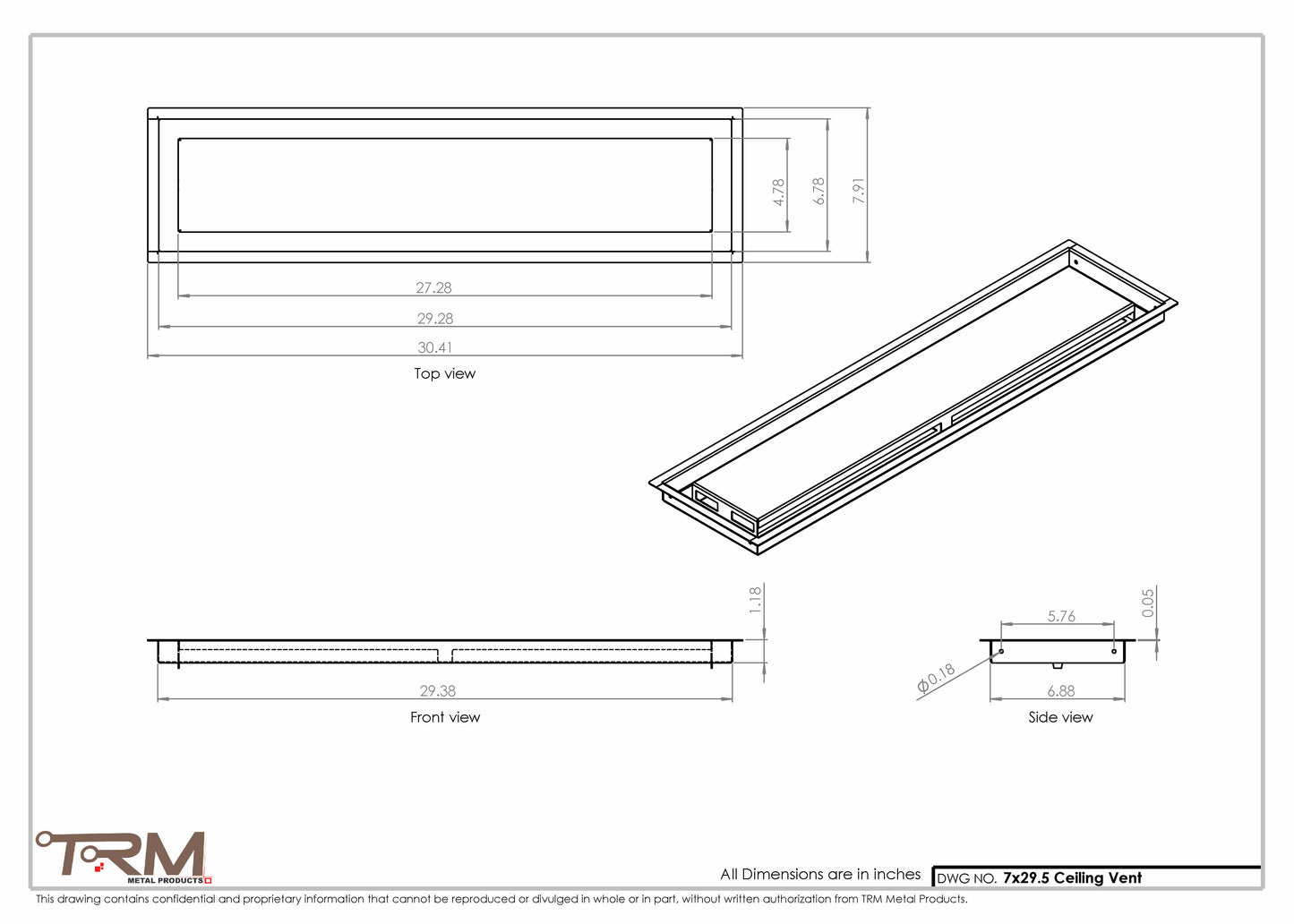 7x29.5 - Modern-Ceiling-Vent Cover-TRM Metal -  29.5x7