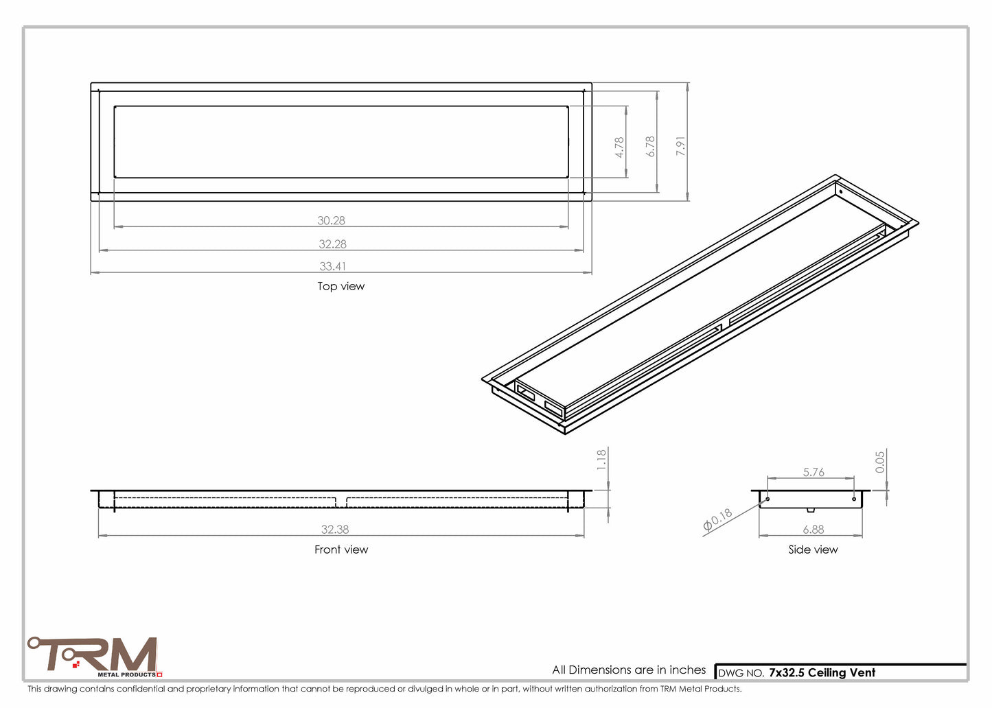7x32.5 - Modern-Ceiling-Vent Cover-TRM Metal -  32.5x7