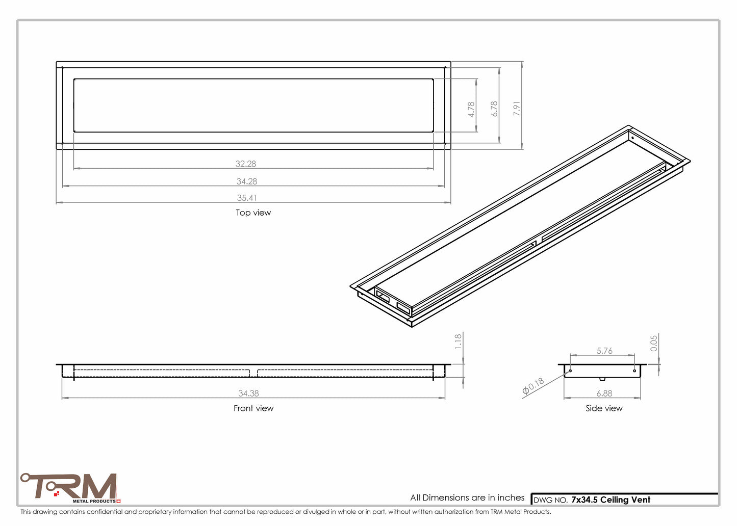 7x34.5 - Modern-Ceiling-Vent Cover-TRM Metal -  34.5x7
