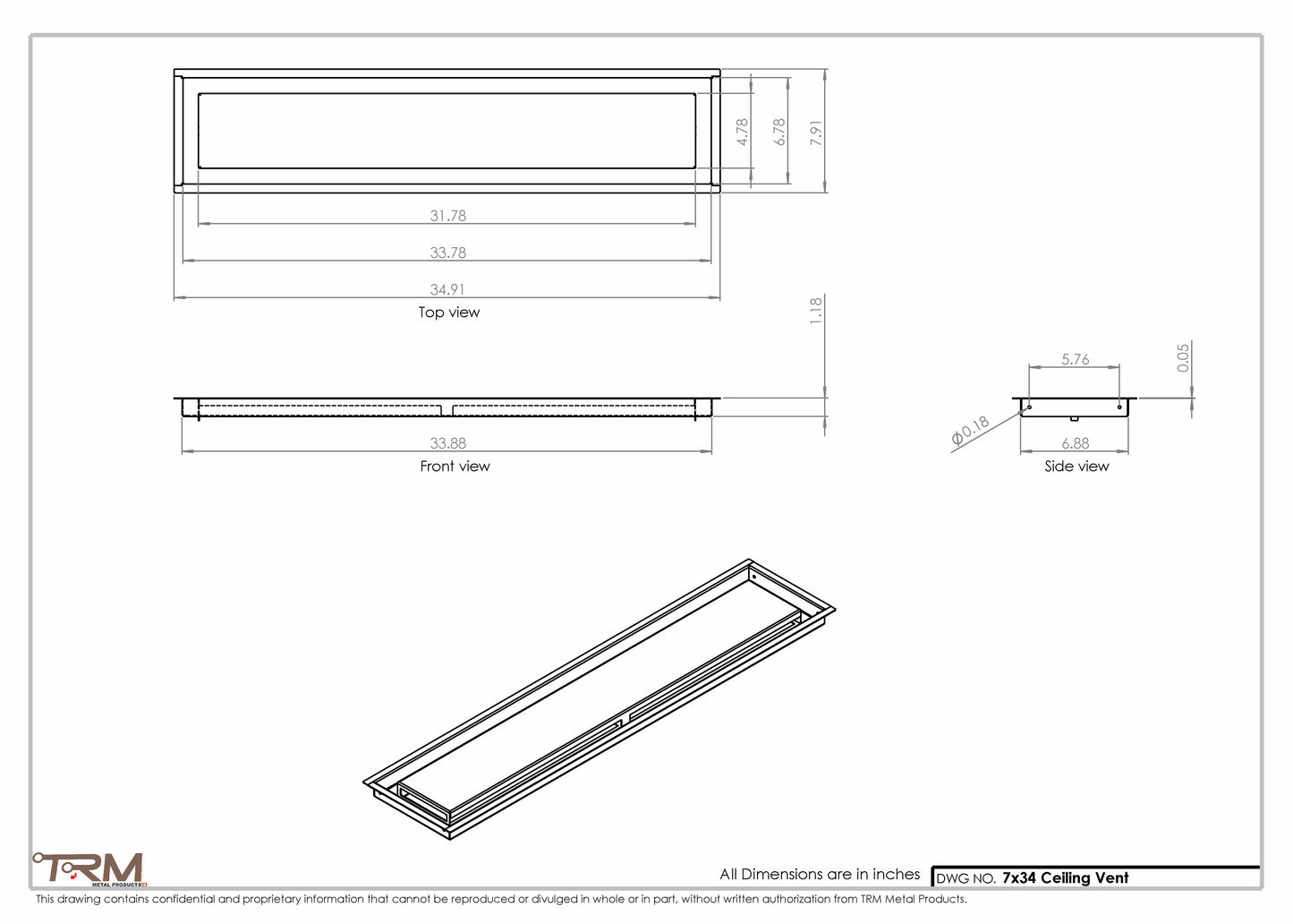 7x34-Modern Ceiling Vent Cover - TRM Metal (34x7)