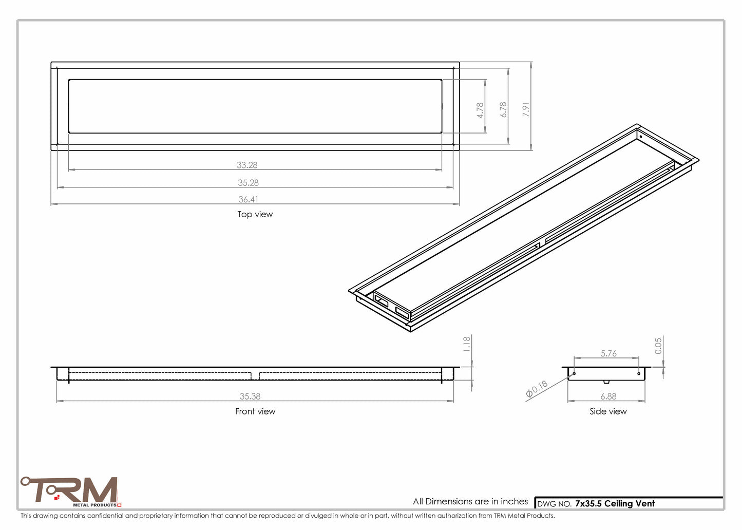 7x35.5 - Modern-Ceiling-Vent Cover-TRM Metal -  35.5x7