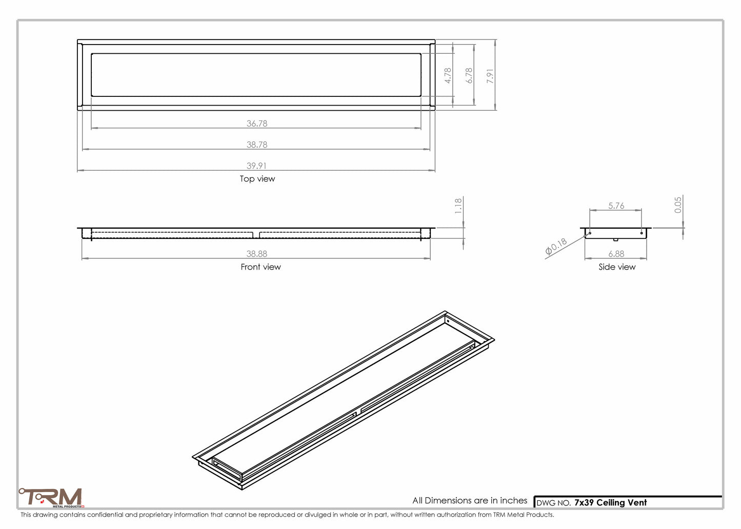 7x39-Modern Ceiling Vent Cover - TRM Metal (39x7)
