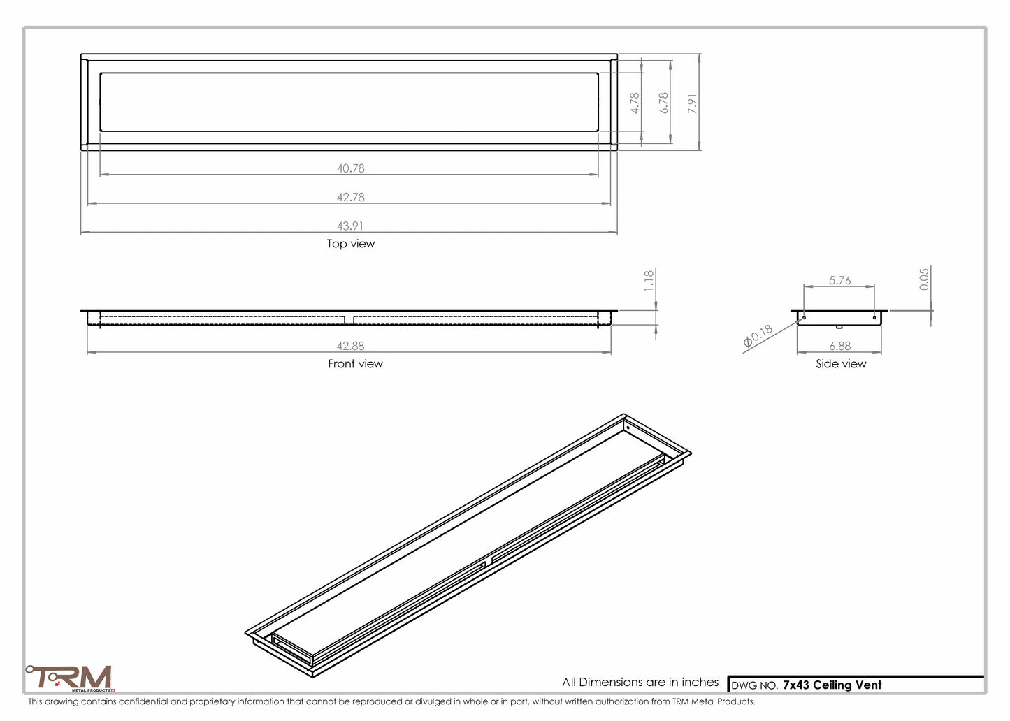 7x43-Modern Ceiling Vent Cover - TRM Metal (43x7)