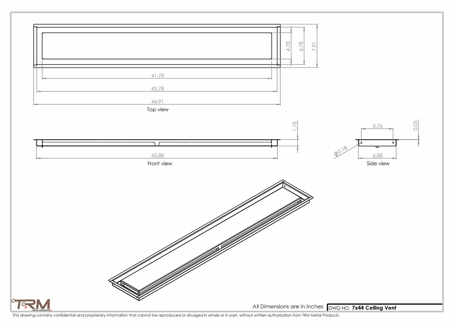 7x44-Modern Ceiling Vent Cover - TRM Metal (44x7)