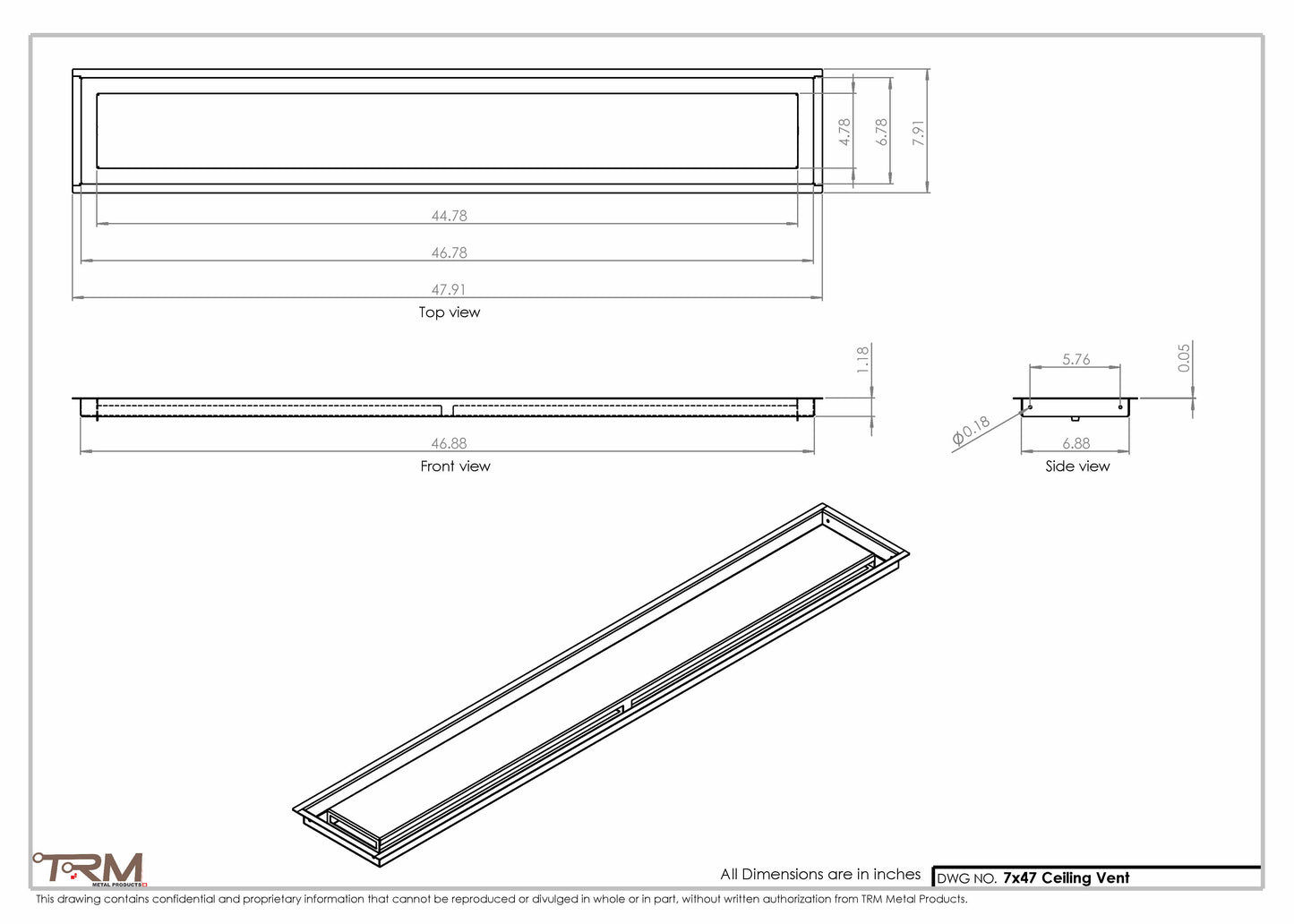7x47-Modern Ceiling Vent Cover - TRM Metal (47x7)
