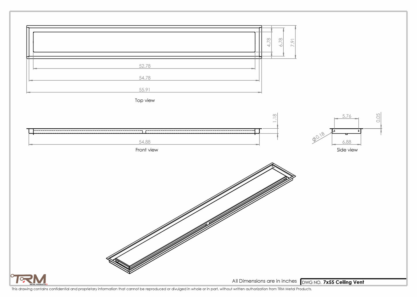 7x55-Modern Ceiling Vent Cover - TRM Metal (55x7)