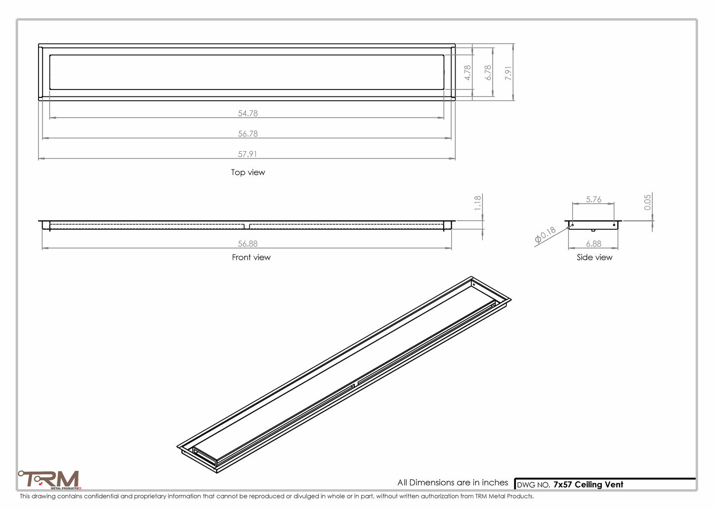 7x57-Modern Ceiling Vent Cover - TRM Metal (57x7)