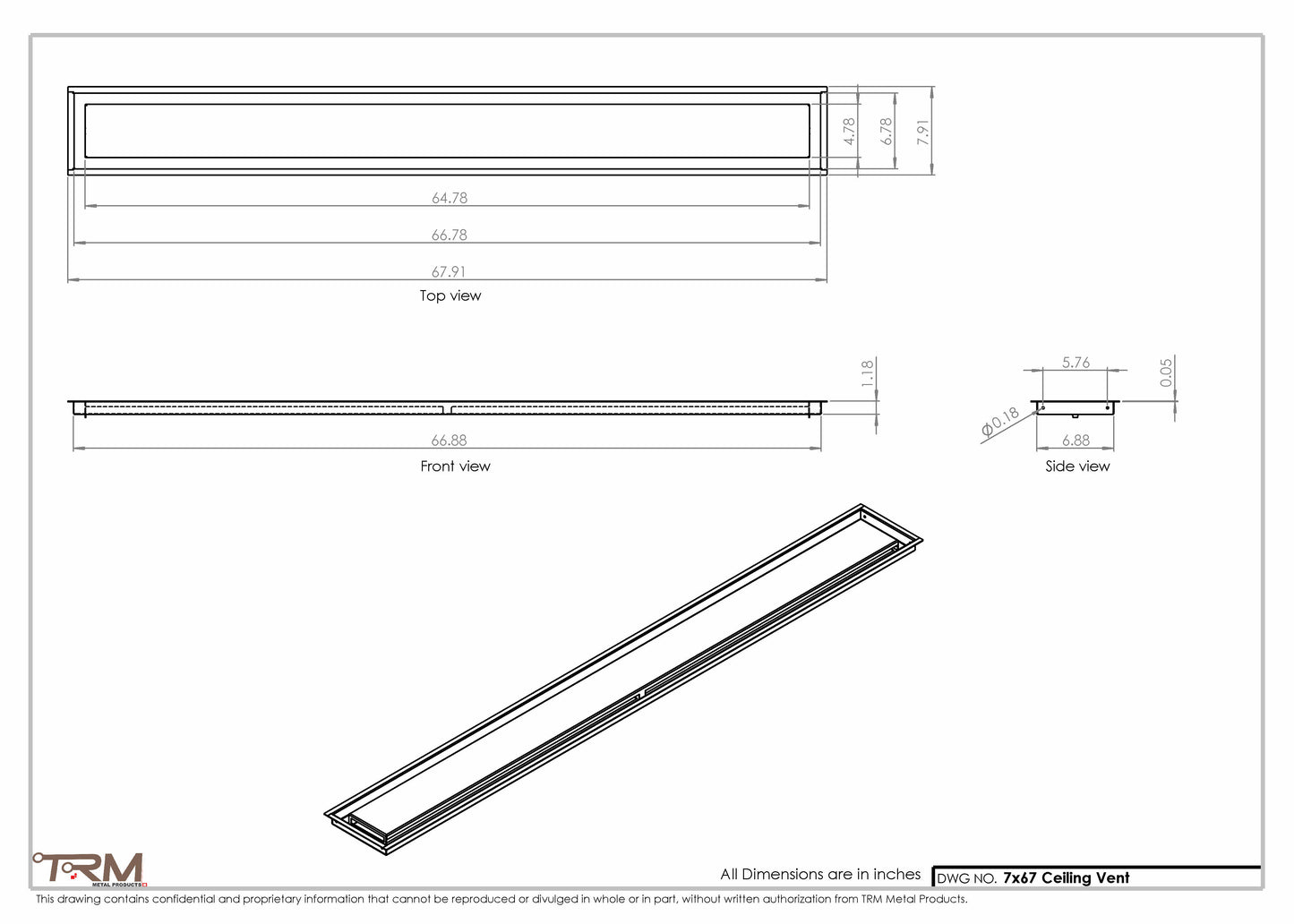 7x67-Modern Ceiling Vent Cover - TRM Metal (67x7)