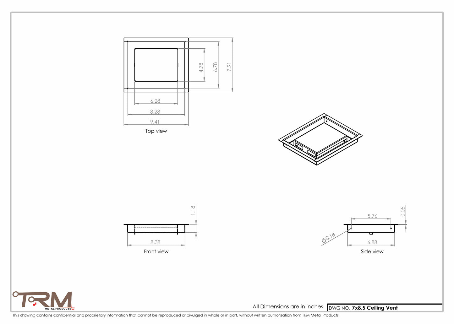 7x8.5 - Modern-Ceiling-Vent Cover-TRM Metal -  8.5x7
