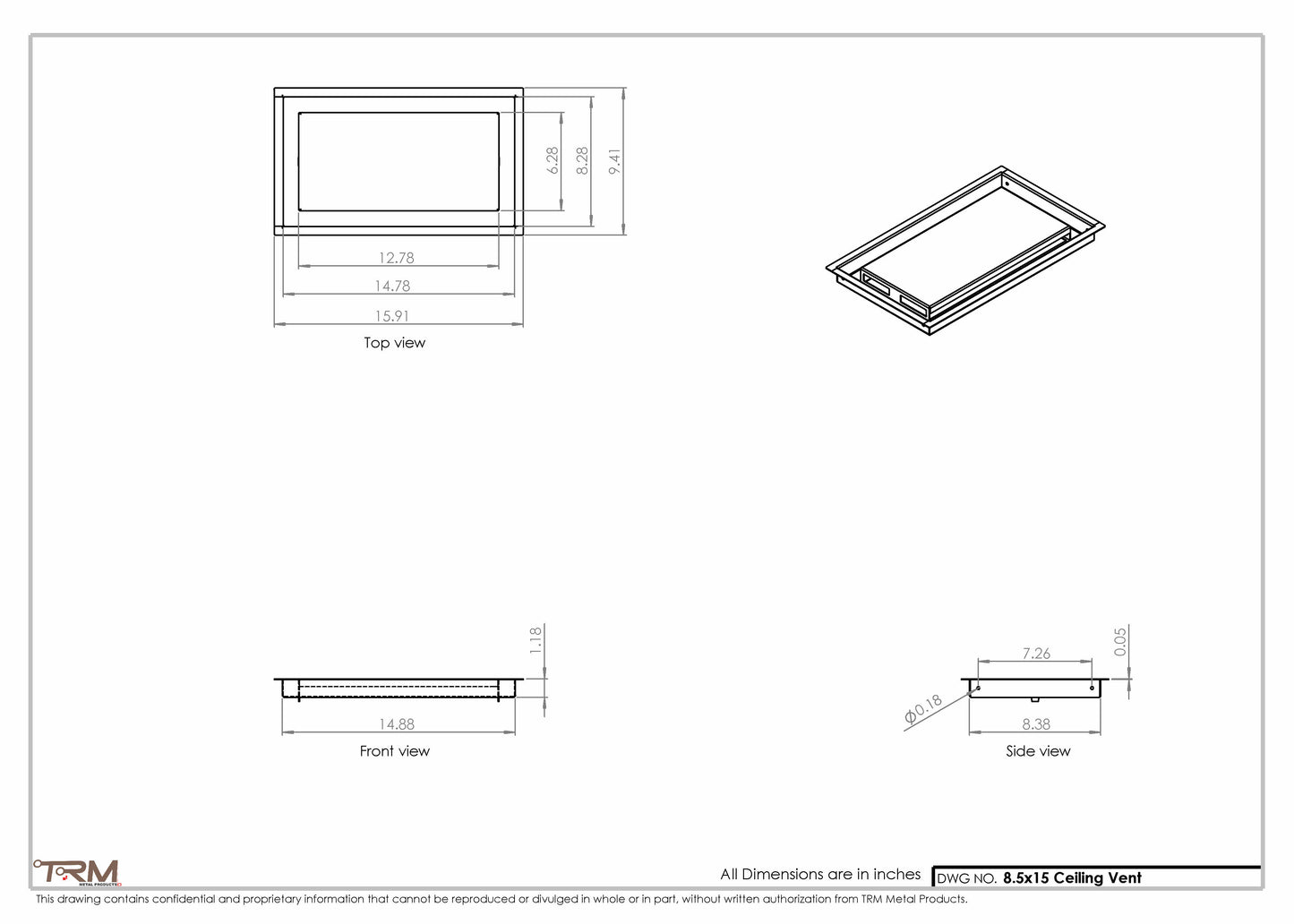 8.5x15 - Modern-Ceiling-Vent Cover-TRM Metal -  15x8.5