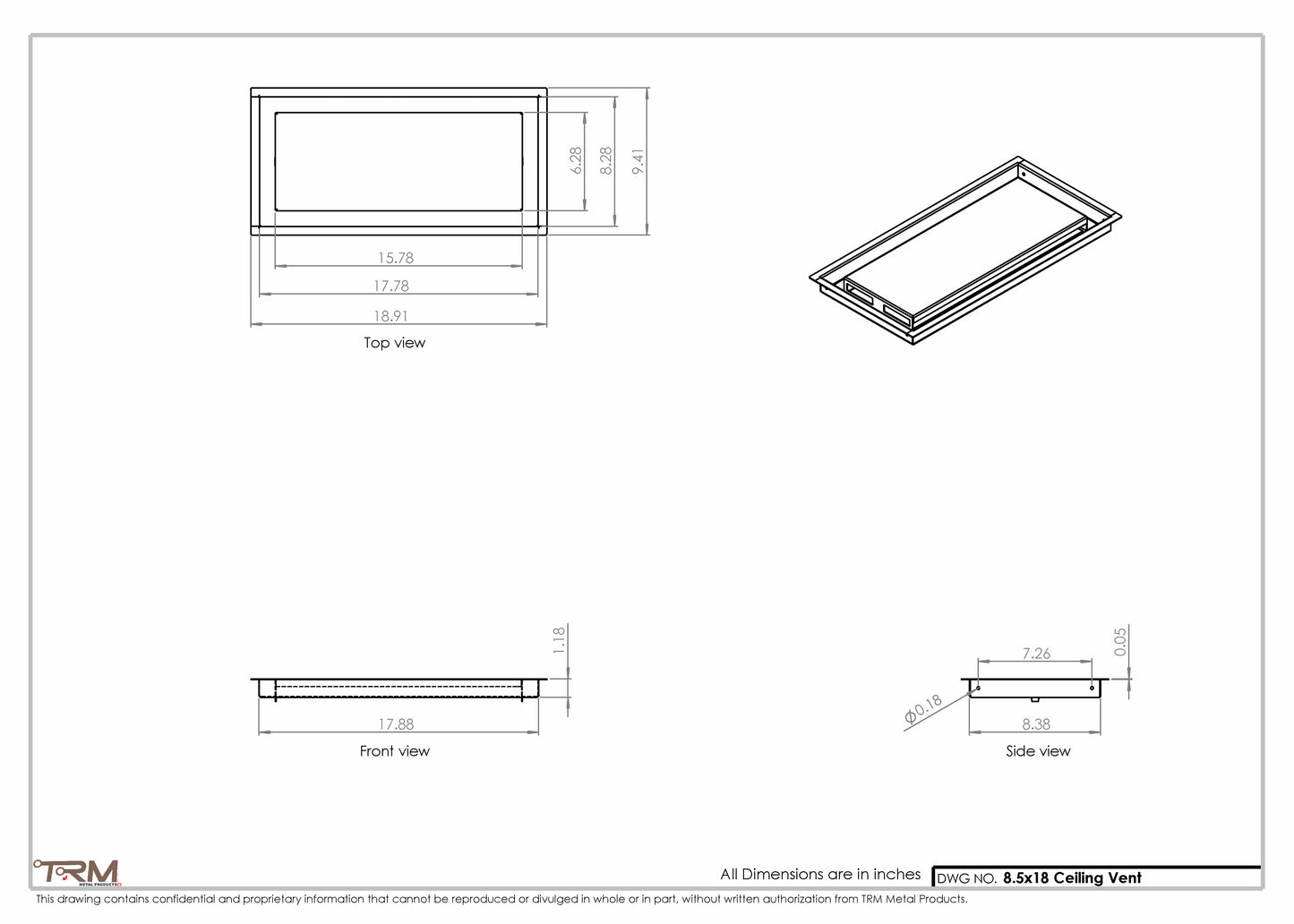 8.5x18 - Modern-Ceiling-Vent Cover-TRM Metal -  18x8.5