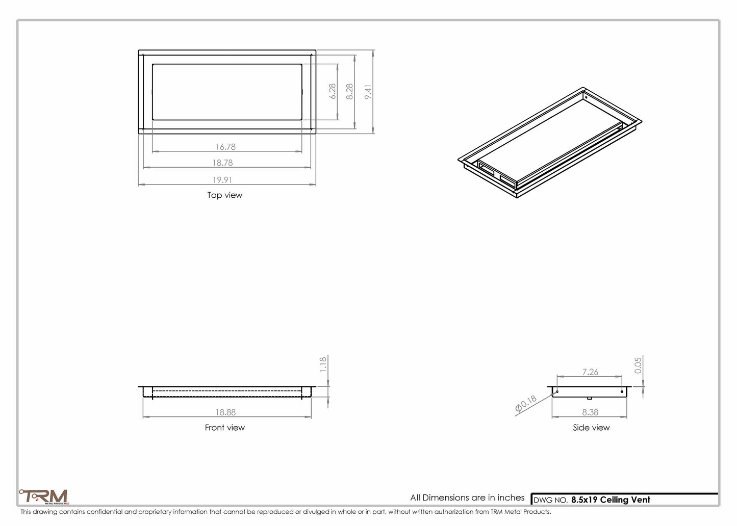 8.5x19 - Modern-Ceiling-Vent Cover-TRM Metal -  19x8.5