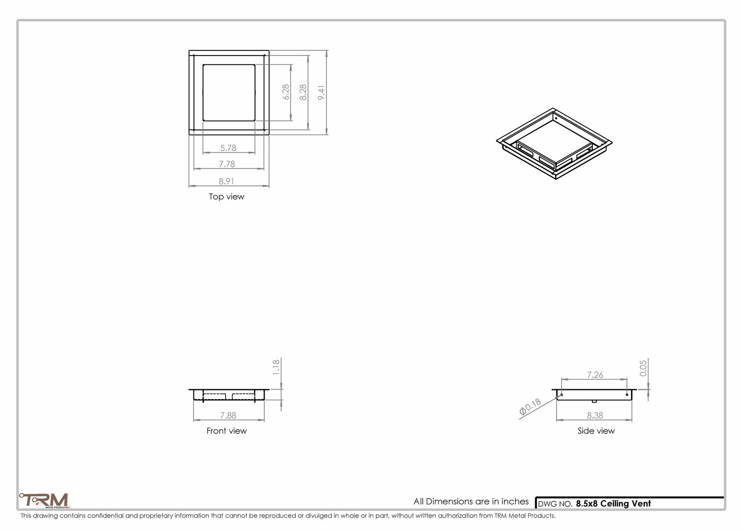 8.5x8 - Modern-Ceiling-Vent Cover-TRM Metal -  8x8.5