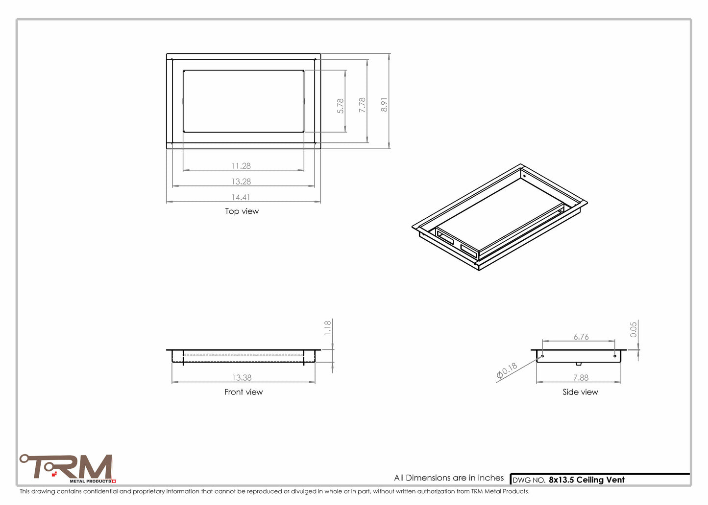 8x13.5 - Modern-Ceiling-Vent Cover-TRM Metal -  13.5x8
