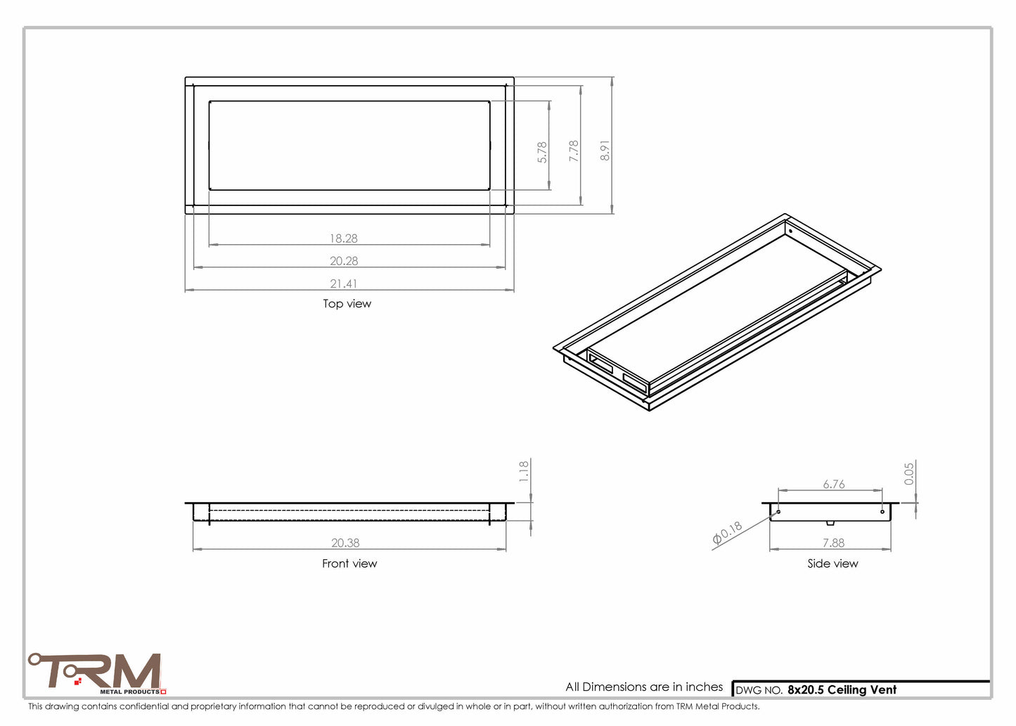 8x20.5 - Modern-Ceiling-Vent Cover-TRM Metal -  20.5x8
