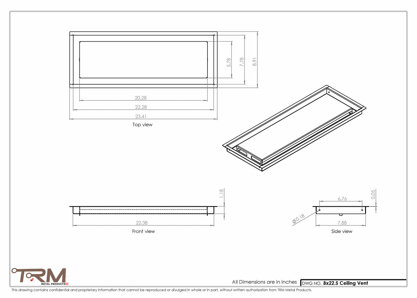 8x22.5 - Modern-Ceiling-Vent Cover-TRM Metal -  22.5x8