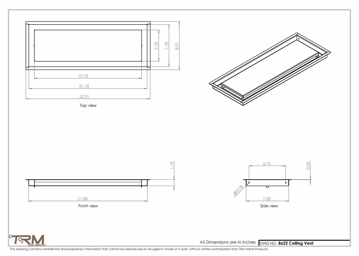 8x22-Modern-Ceiling-Vent Cover-TRM Metal- 22x8