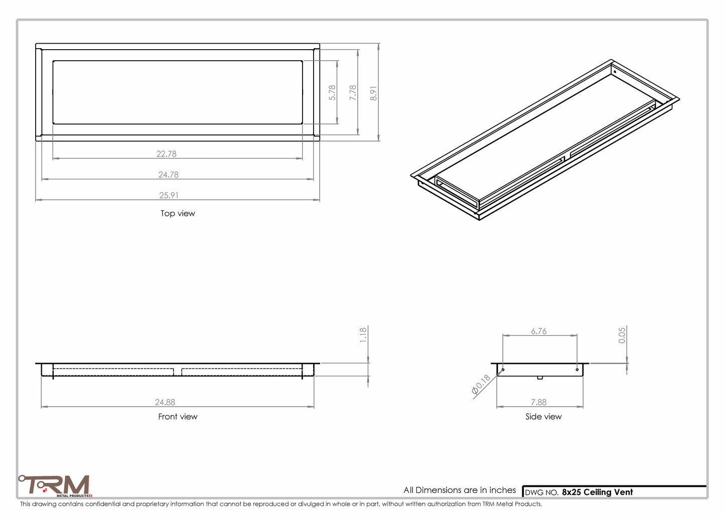 8x25-Modern-Ceiling-Vent Cover-TRM Metal- 25x8