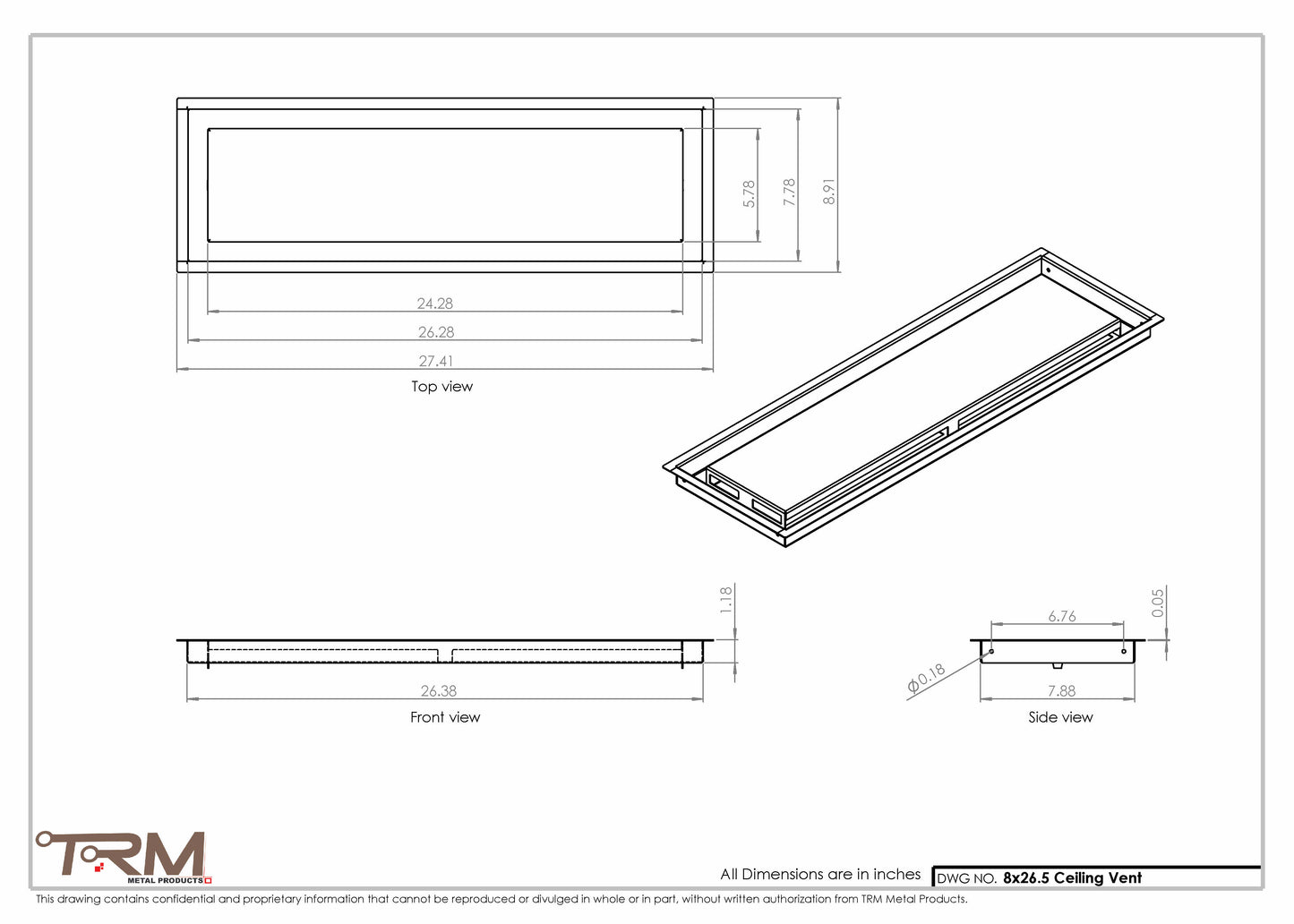 8x26.5 - Modern-Ceiling-Vent Cover-TRM Metal -  26.5x8