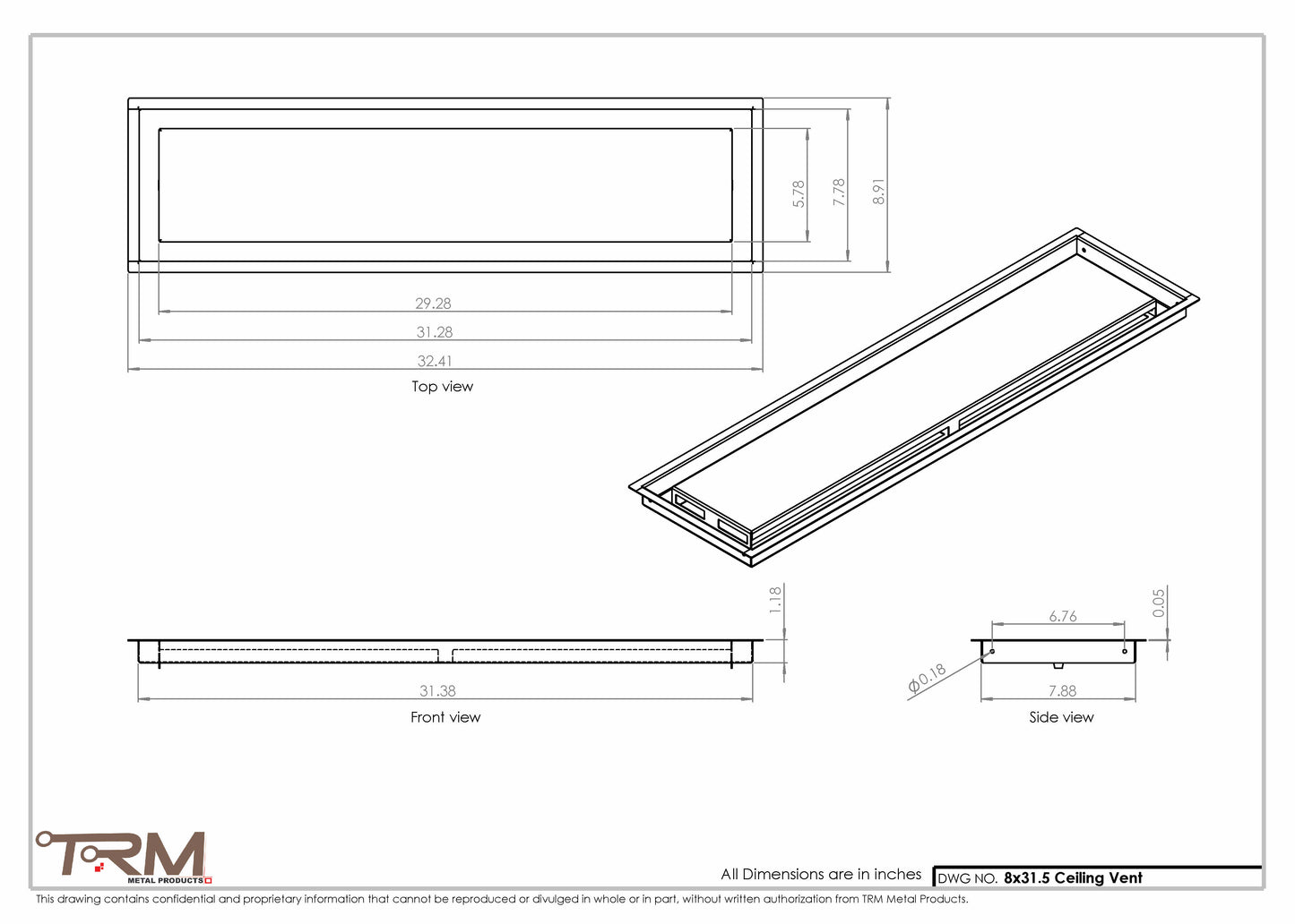 8x31.5 - Modern-Ceiling-Vent Cover-TRM Metal -  31.5x8