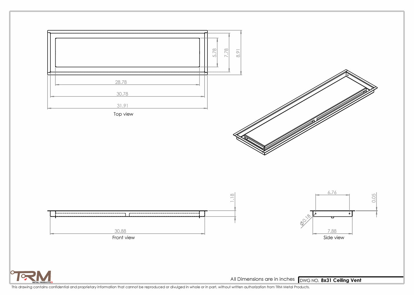 8x31-Modern-Ceiling-Vent Cover-TRM Metal- 31x8