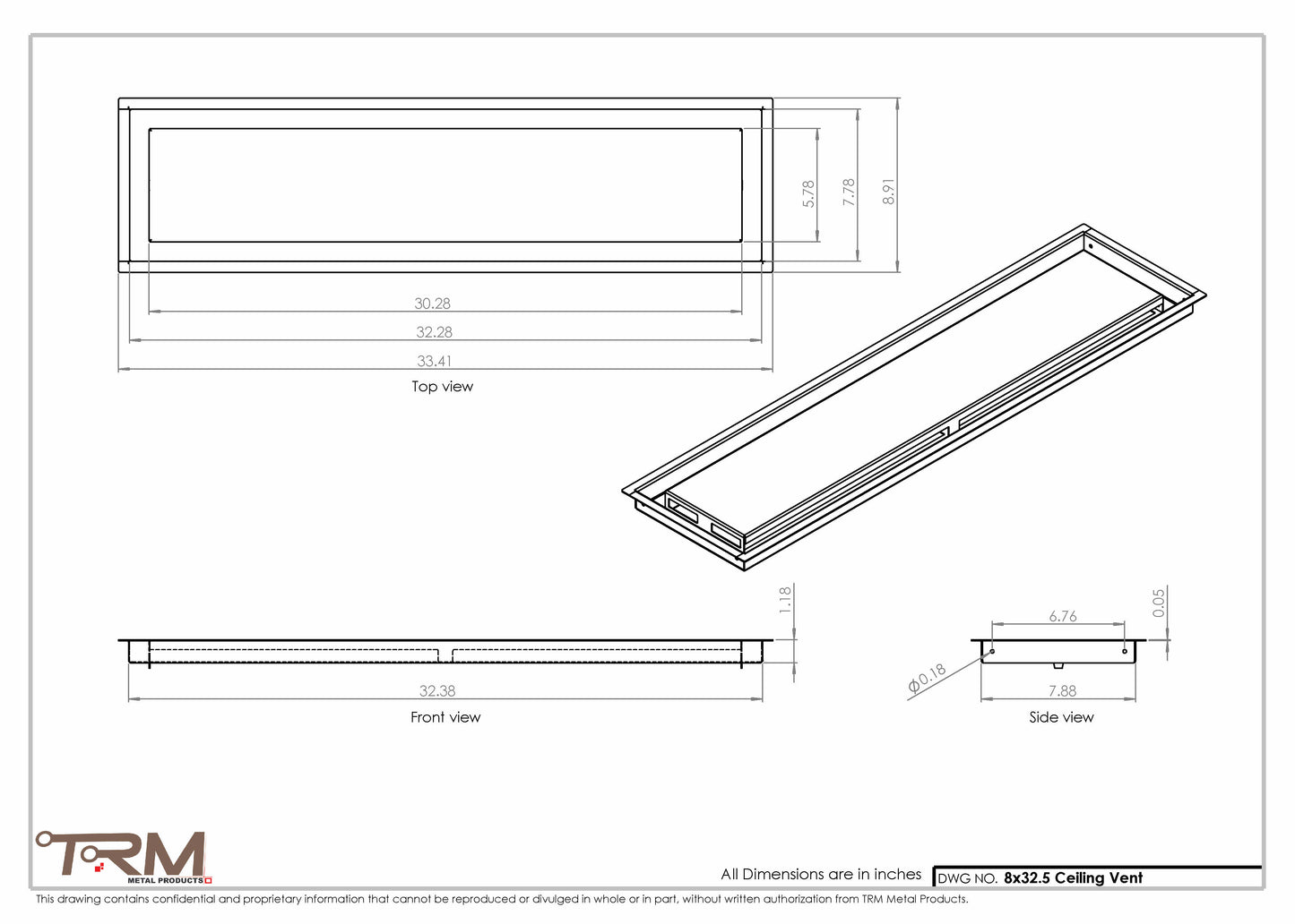8x32.5 - Modern-Ceiling-Vent Cover-TRM Metal -  32.5x8