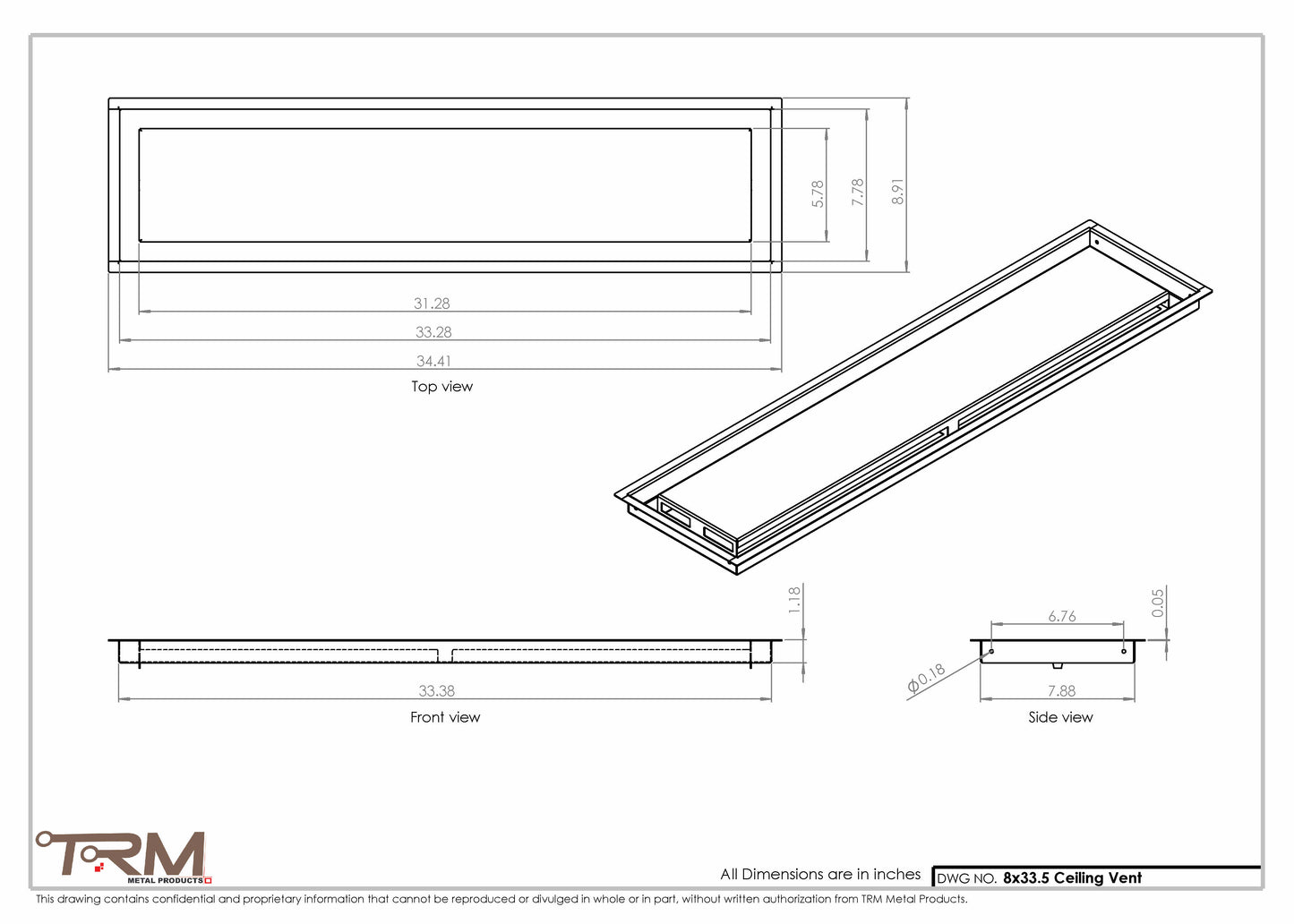 8x33.5 - Modern-Ceiling-Vent Cover-TRM Metal -  33.5x8
