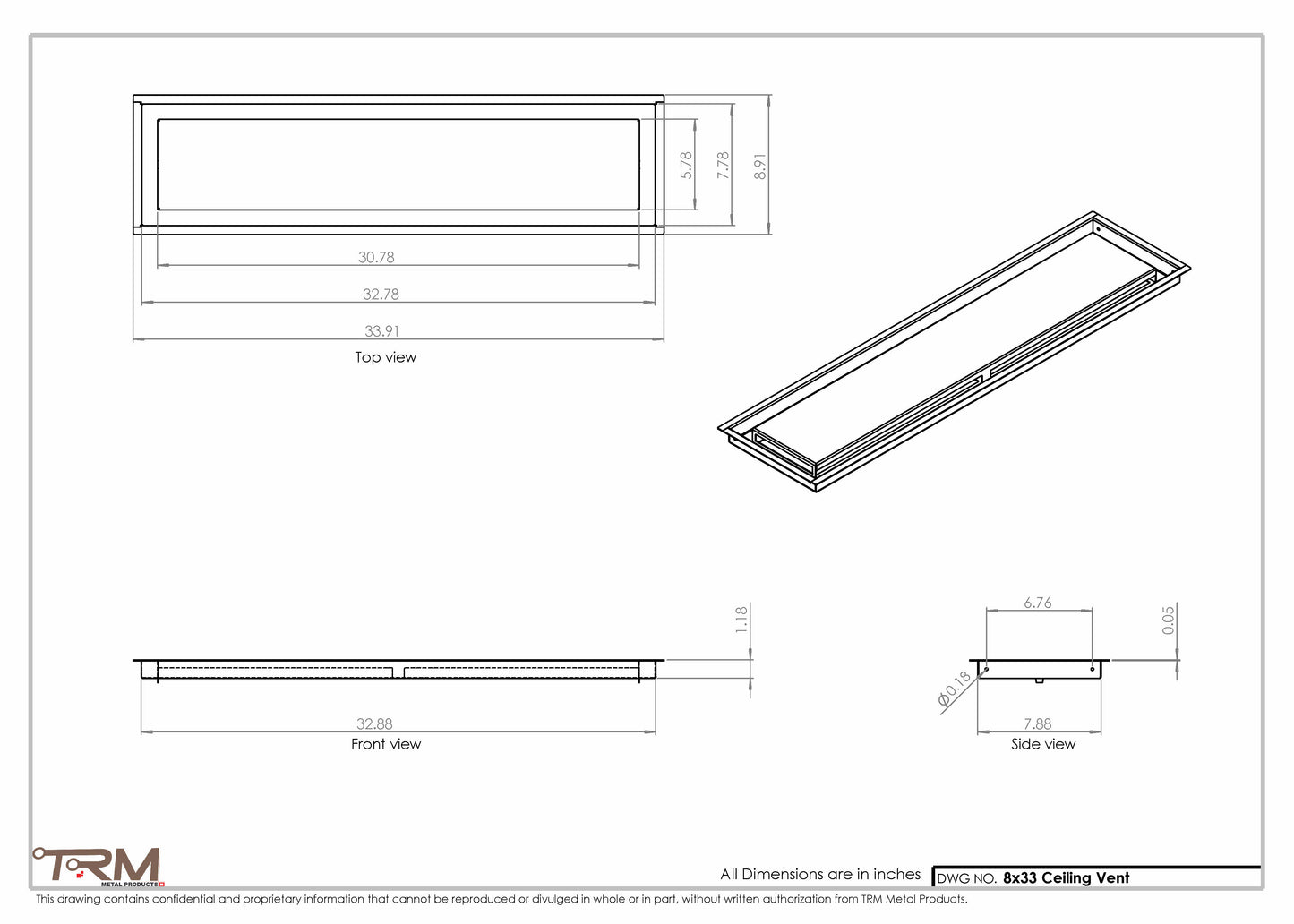 8x33-Modern-Ceiling-Vent Cover-TRM Metal- 33x8