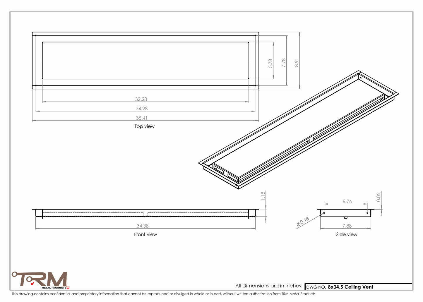 8x34.5 - Modern-Ceiling-Vent Cover-TRM Metal -  34.5x8