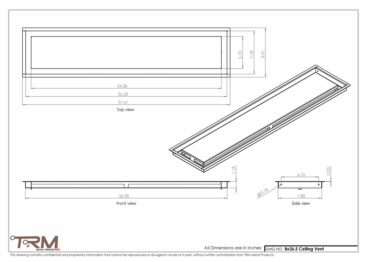 8x36.5 - Modern-Ceiling-Vent Cover-TRM Metal -  36.5x8
