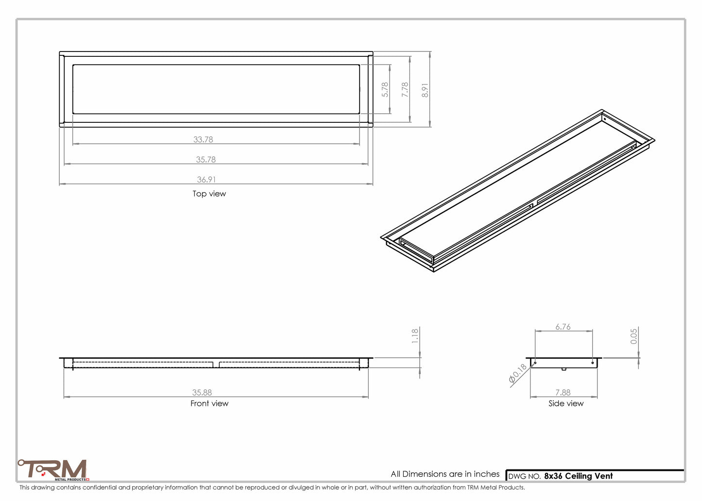 8x36-Modern-Ceiling-Vent Cover-TRM Metal- 36x8
