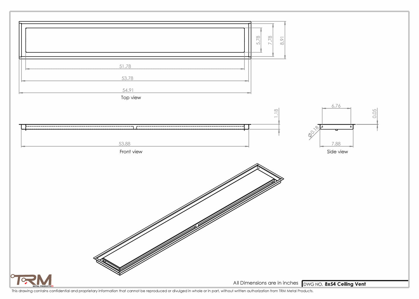8x54-Modern-Ceiling-Vent Cover-TRM Metal- 54x8
