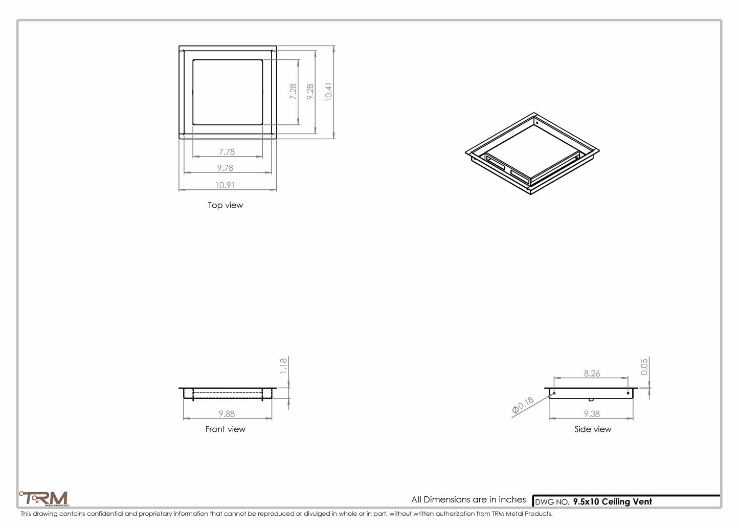 9.5x10 - Modern-Ceiling-Vent Cover-TRM Metal -  10x9.5